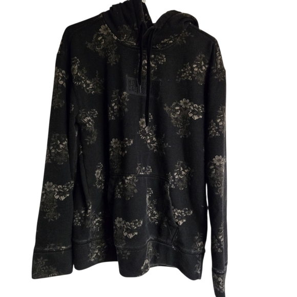 Hollister California Mens Black Floral Hooded Sweatshirt Size Medium - Picture 1 of 5